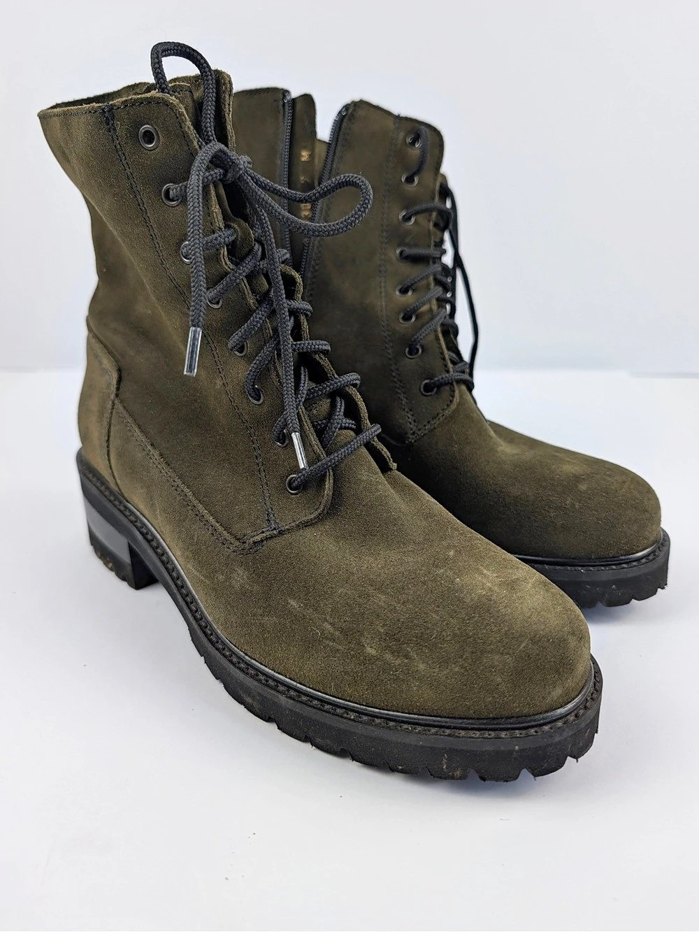 La Canadienne Cara Waterproof Combat Boot Khaki Olive Green Suede 7